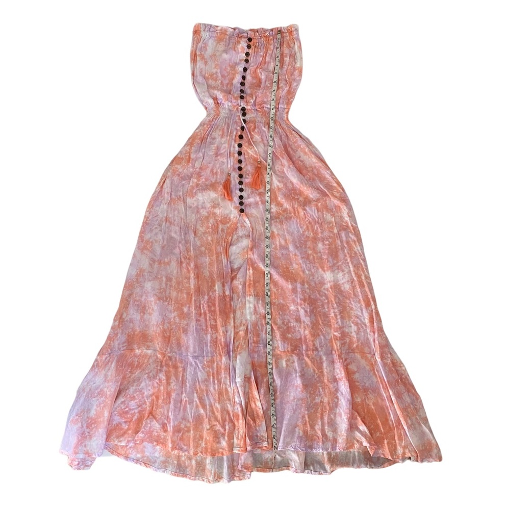 Tiare Hawaii Ryden tie dye strapless coconut shell high slit maxi O/S  fringe - Picture 2 of 10